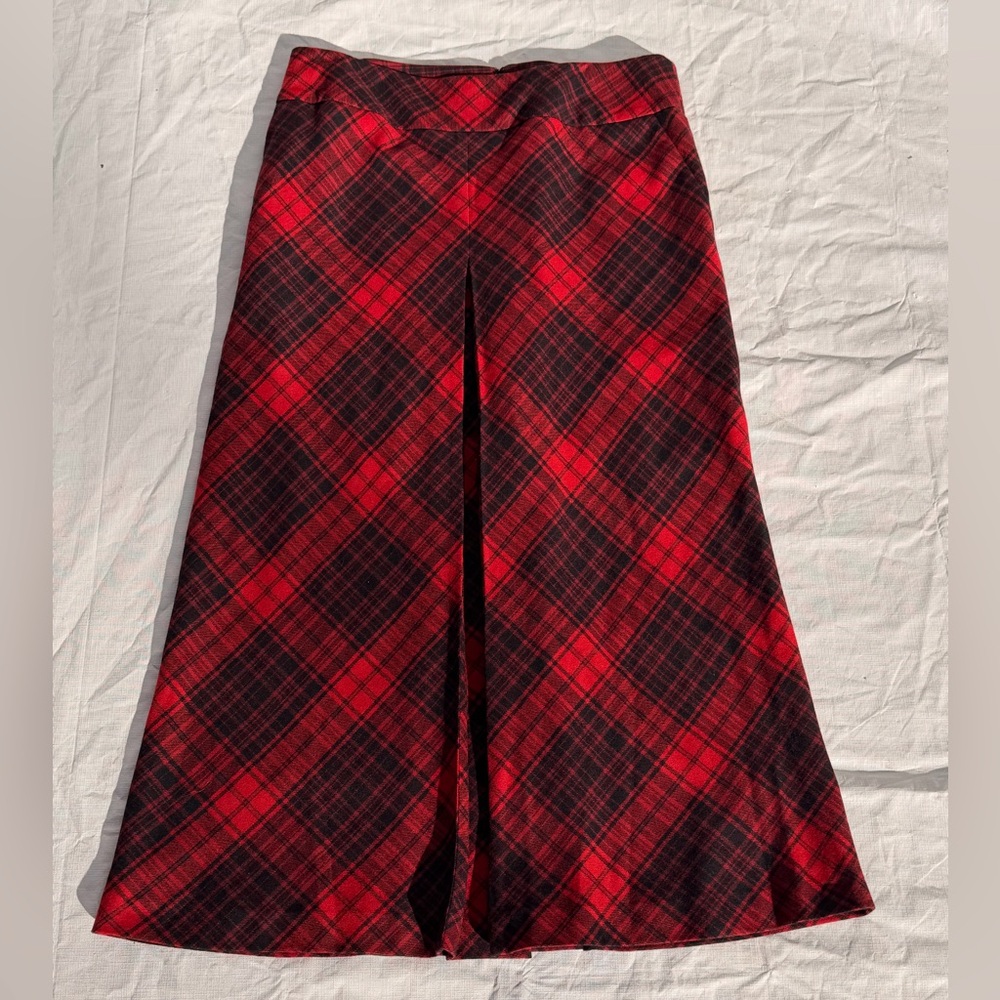 Talbots Pleated Wool Maxi Skirt Women 14 Red Black Plaid Academia Preppy Holiday